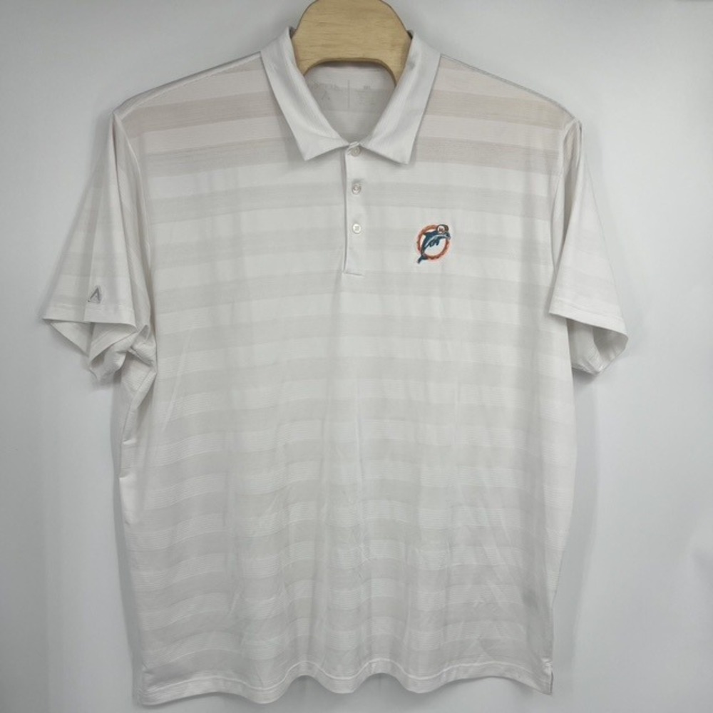 Antigua Men's Miami Dolphins NFL 3XL White Striped Short Sleeve Polo Shirt